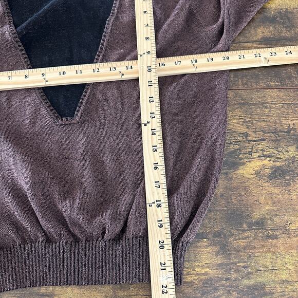 Free People linen long sleeve blouse size XS deep V shiny brown sexy going out - Picture 5 of 9